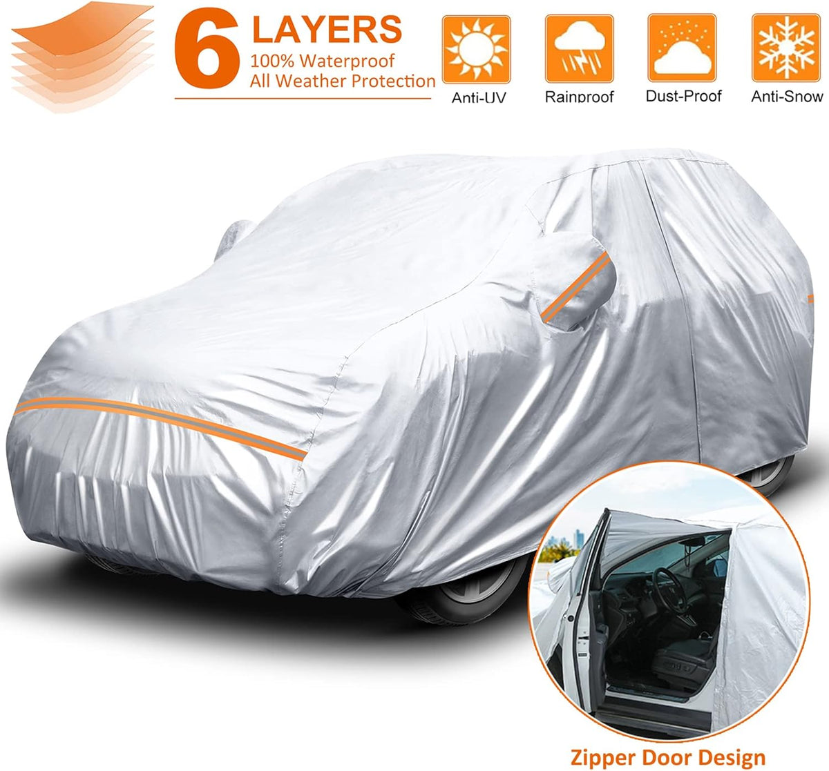 Waterproof All Weather Car Cover with Zipper Door & Storage Bag U252