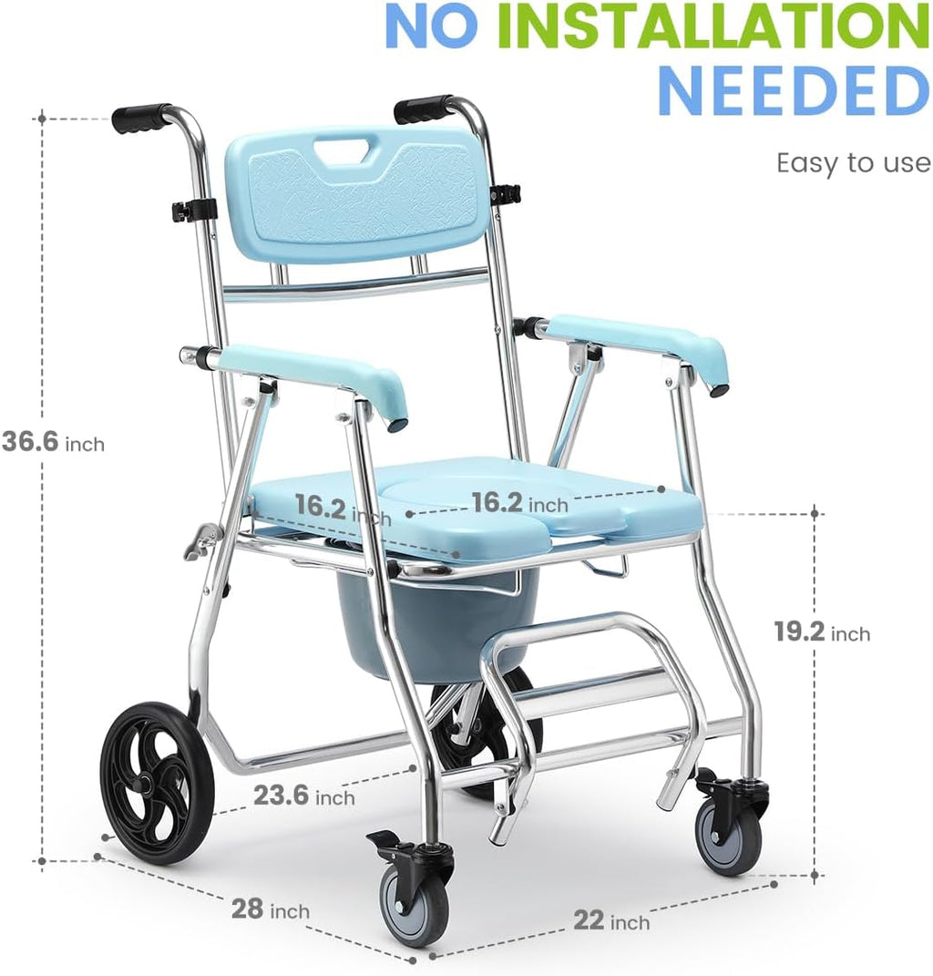 Stand Alone Toilet Safety Rail and Folding Shower Commode Wheelchair Heavy Duty Medical Toilet Safety Frame Adjustable Bathroom Toilet Handrails V62906