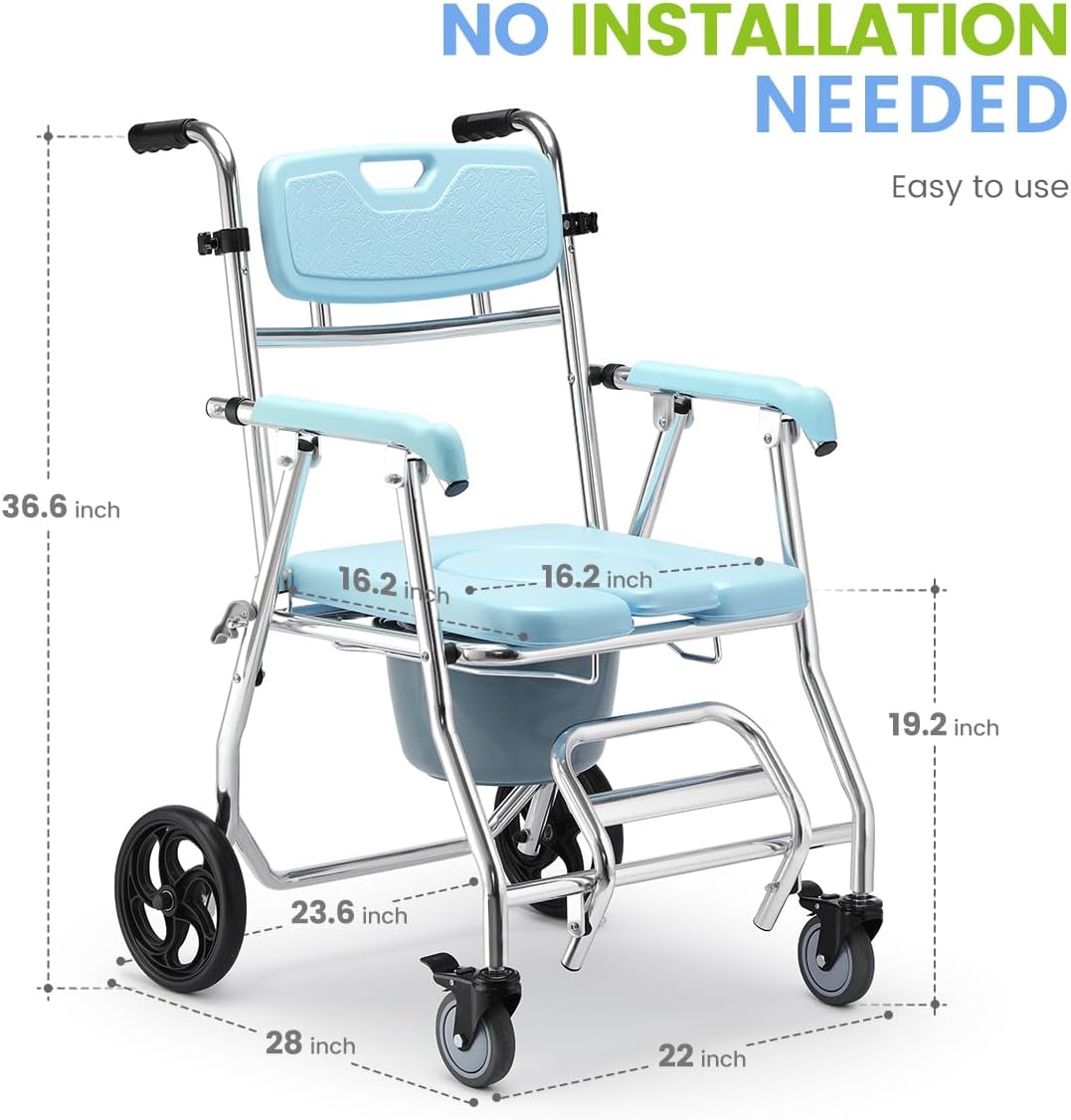 Stand Alone Toilet Safety Rail and Folding Shower Commode Wheelchair Heavy Duty Medical Toilet Safety Frame Adjustable Bathroom Toilet Handrails V62906
