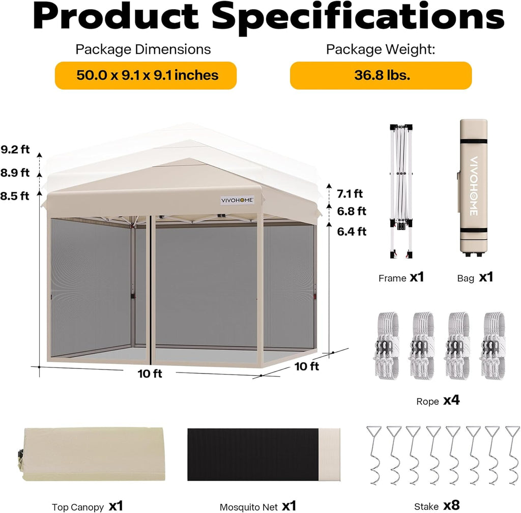12x12ft Pop-Up Gazebo Screen Tent with Mosquito Netting V462