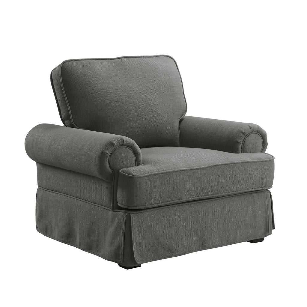 Dark Grey Linen Fabric Accent Chair F39095