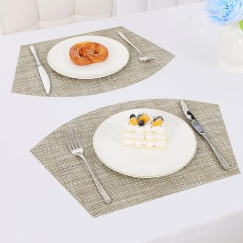 Round Table Placemats Set of 4 Non Slip Heat Resistant Woven Vinyl Metallic Golden Table Mats I2184