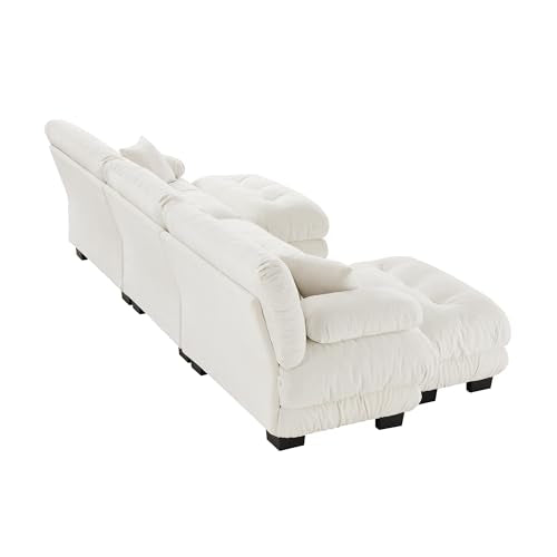 White Oversized Chenille Modular Sectional Sofa with 2 Ottomans V8213