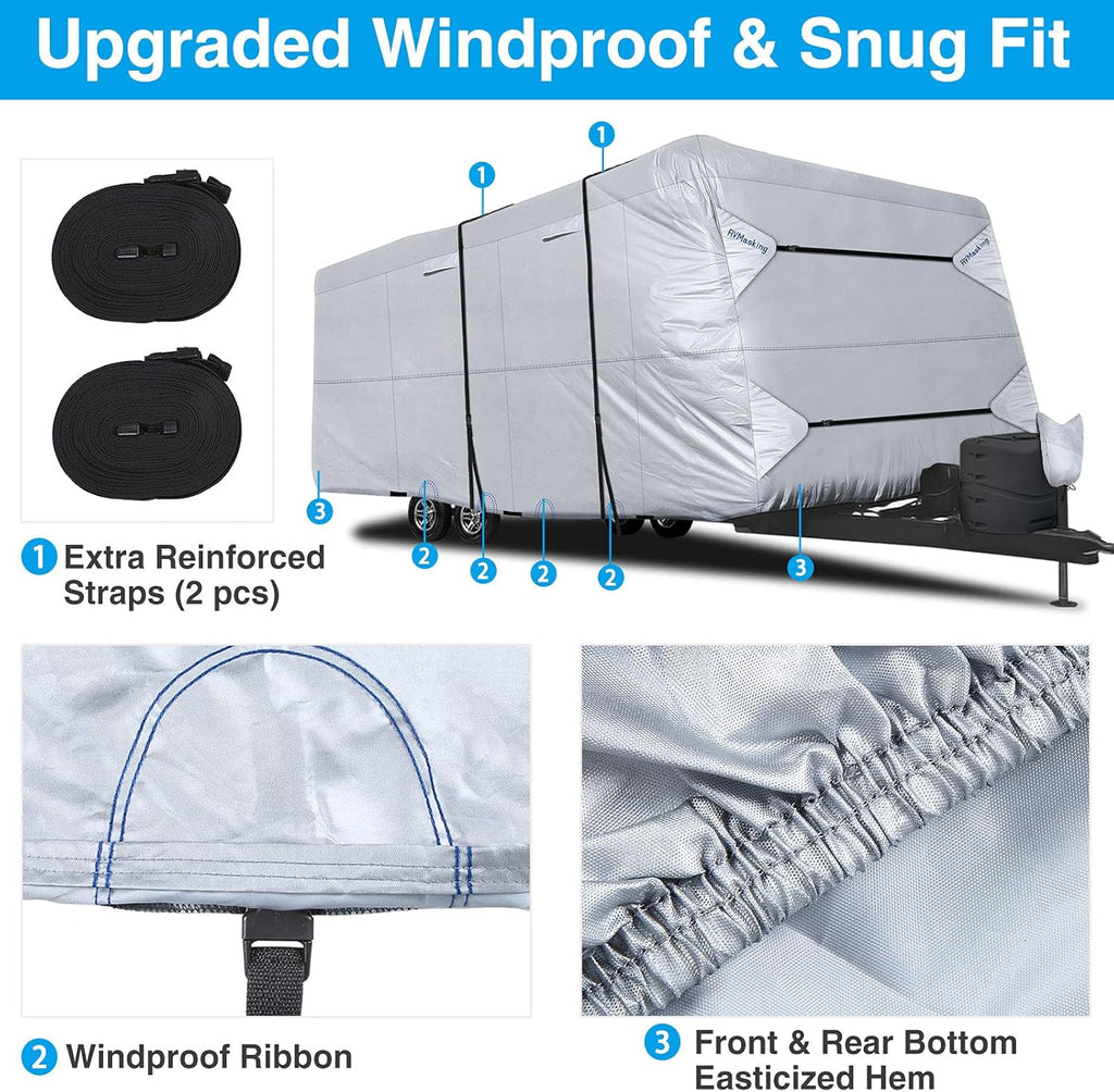 Rip-Stop RV Cover Waterproof Camper Cover with Gutter Covers H453067