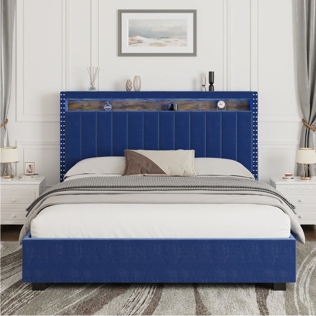 King Size Platform Bed Frame with LED W62572