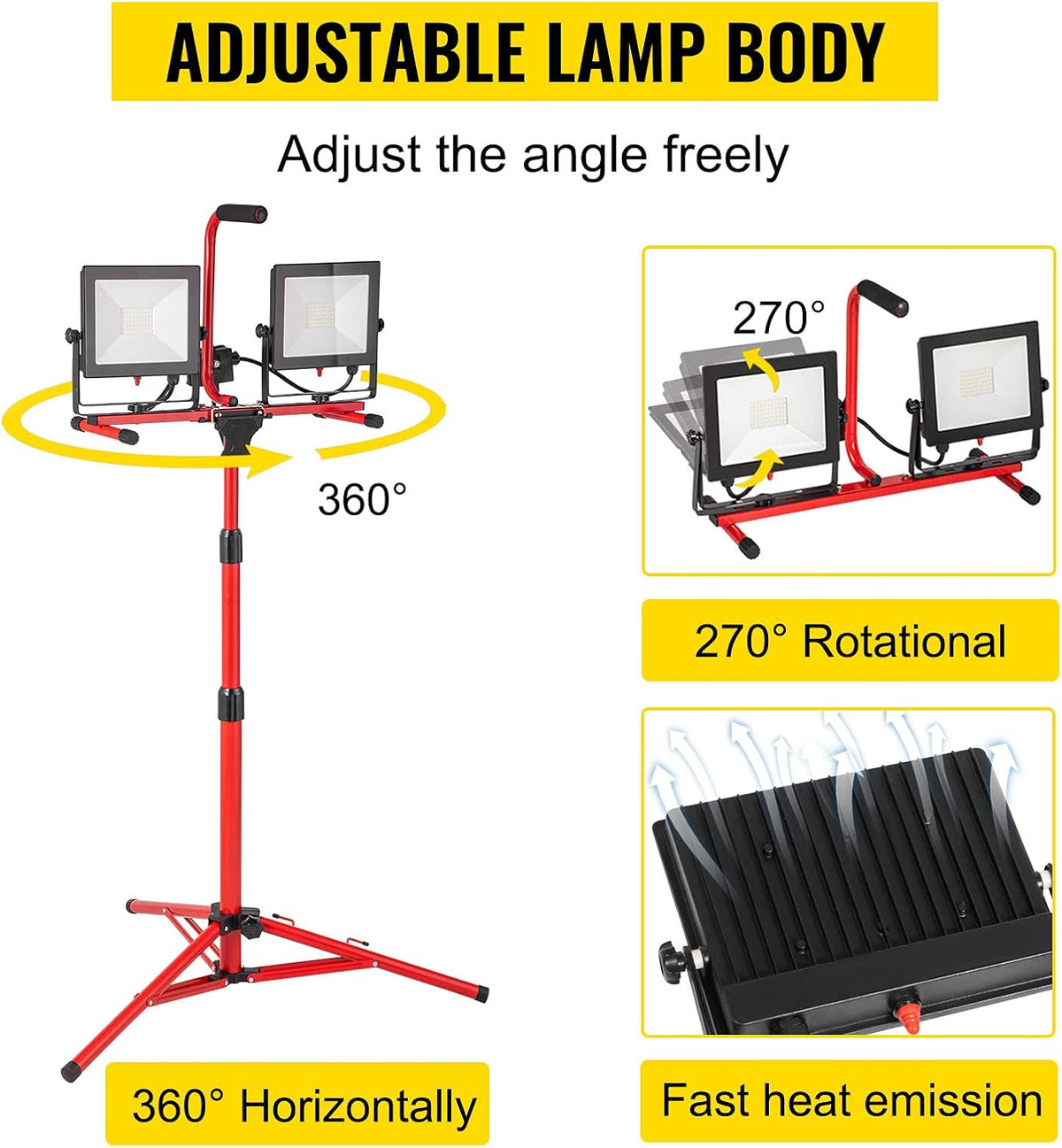LED Work Light with Stand, 15000 Lumen Dual-head, IP65 Waterproofed, 5000 Kelvin A415