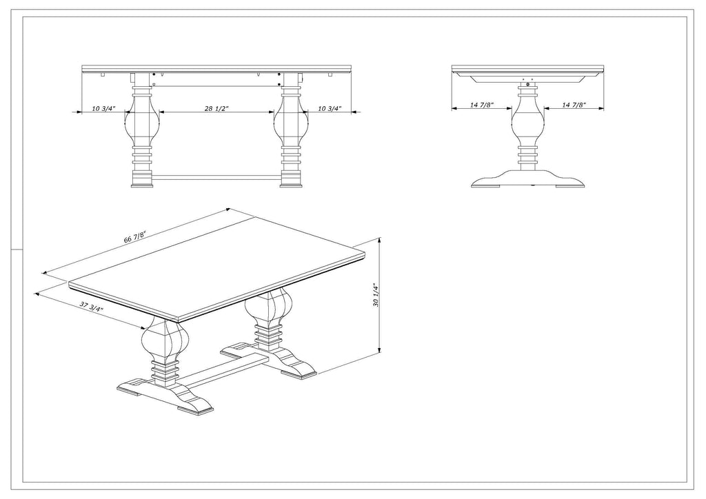 67"x38" Solid Wood Double Pedestal Dining Table L997