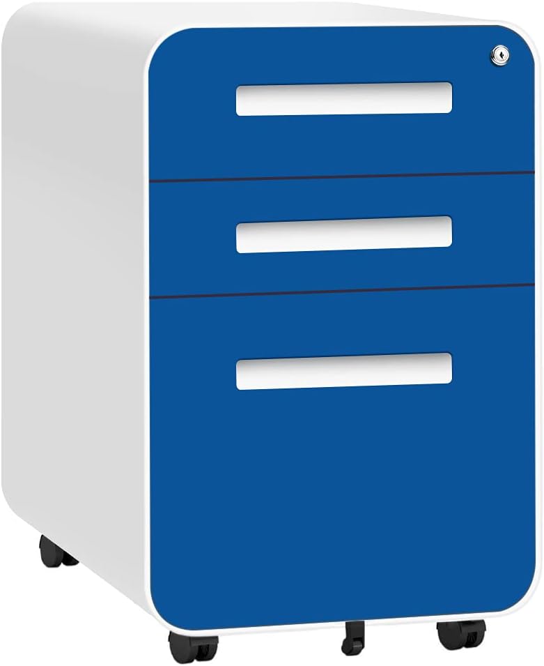 Black 3 Drawer Locking Rolling File Cabinet with Wheels C86091