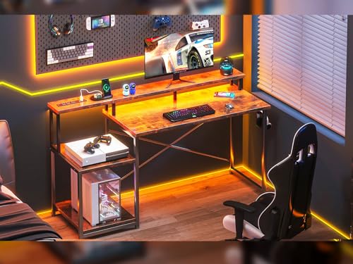 48 Inch Computer Desk with LED Lights and Power Outlet V5132