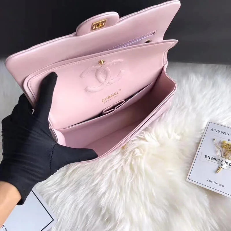 Pink Gold Medium Lambskin Leather Flap Bag E174884