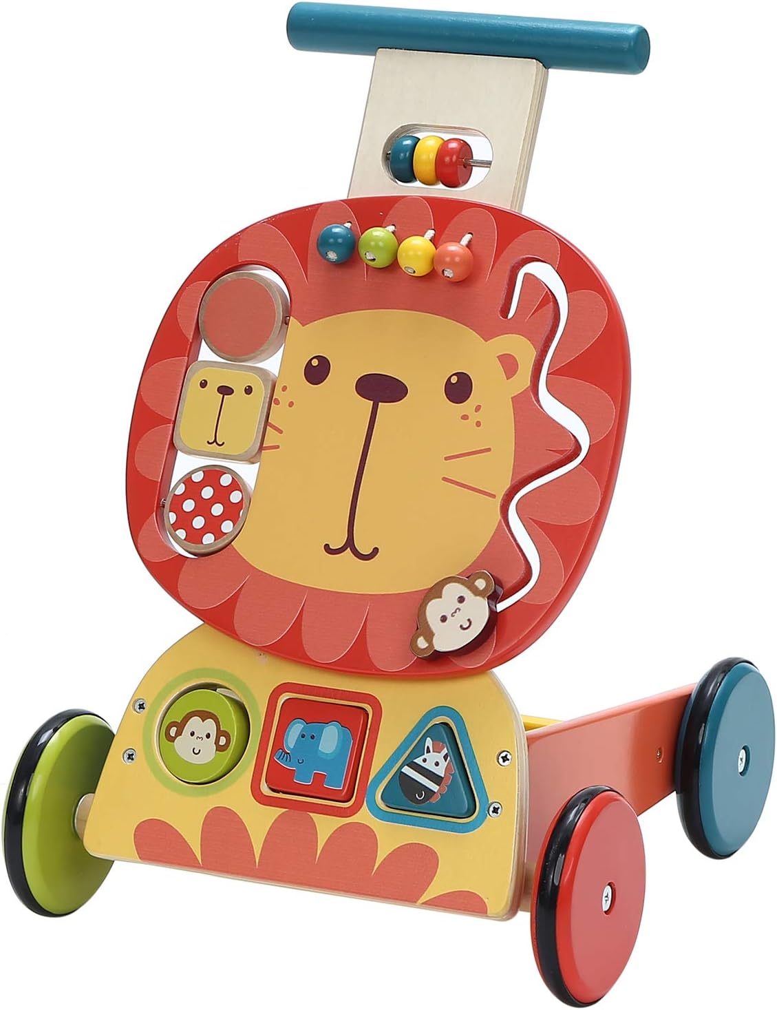 Yellow 4 Wheels Wooden Baby Walker Push Toy Cart Q374