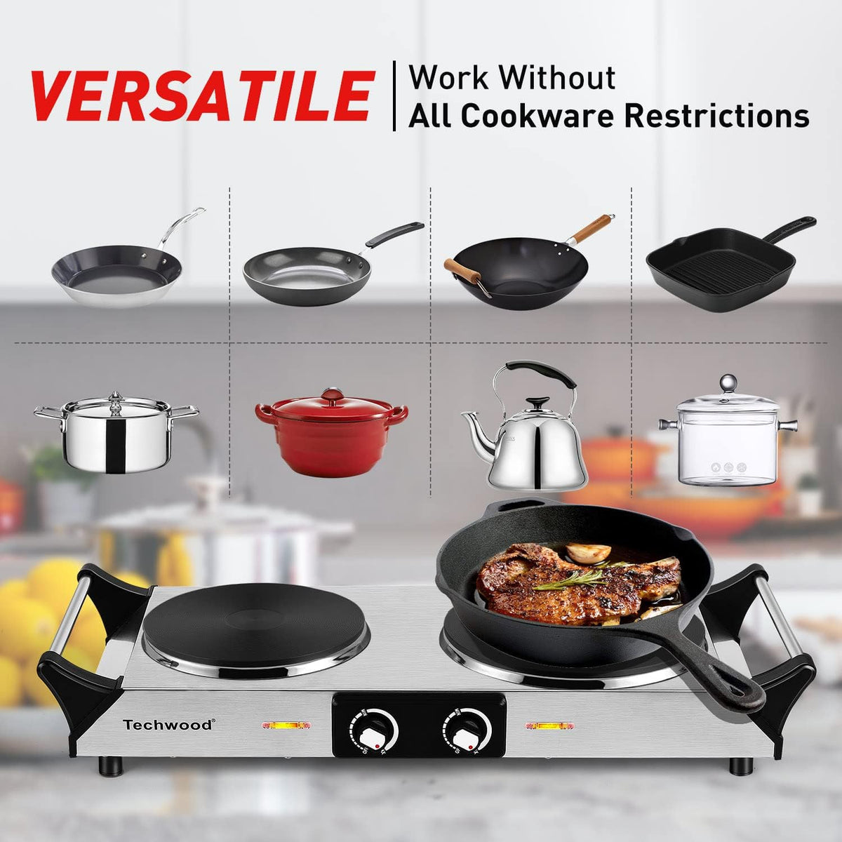 1800W Portable Dual Burner Electric Hot Plate V1489