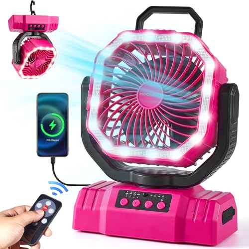 Portable Camping Fan with LED Lantern, 20000mAh Rechargeable Battery Powered Fan, Black V927020