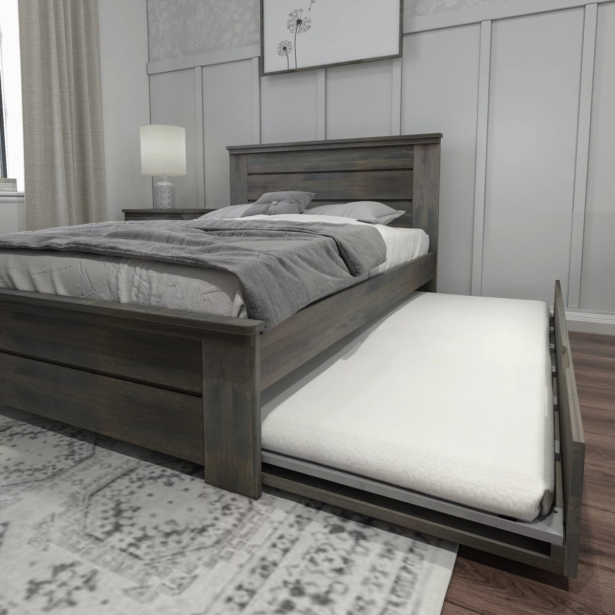 Full Size Wood Platform Bed with Trundle A933