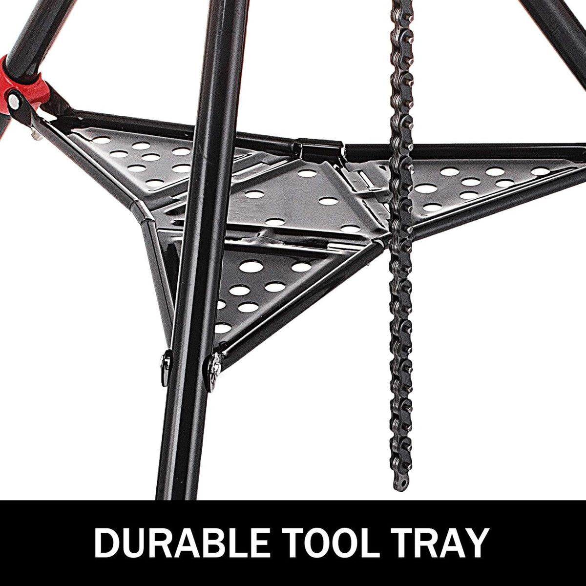 Tripod Pipe Chain Vise with Pipe Stand, Portable Foldable Steel Legs, Tool Tray W5340