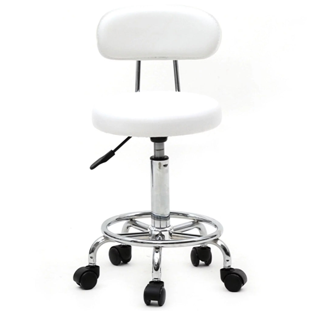White Adjustable PU Leather Rolling Stool V529
