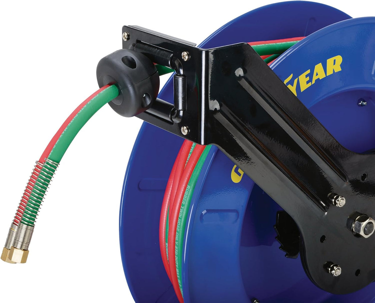 Retractable Twin Oxygen Acetylene Rubber Hose Reel, 1/4" x 50', 300PSI B117887