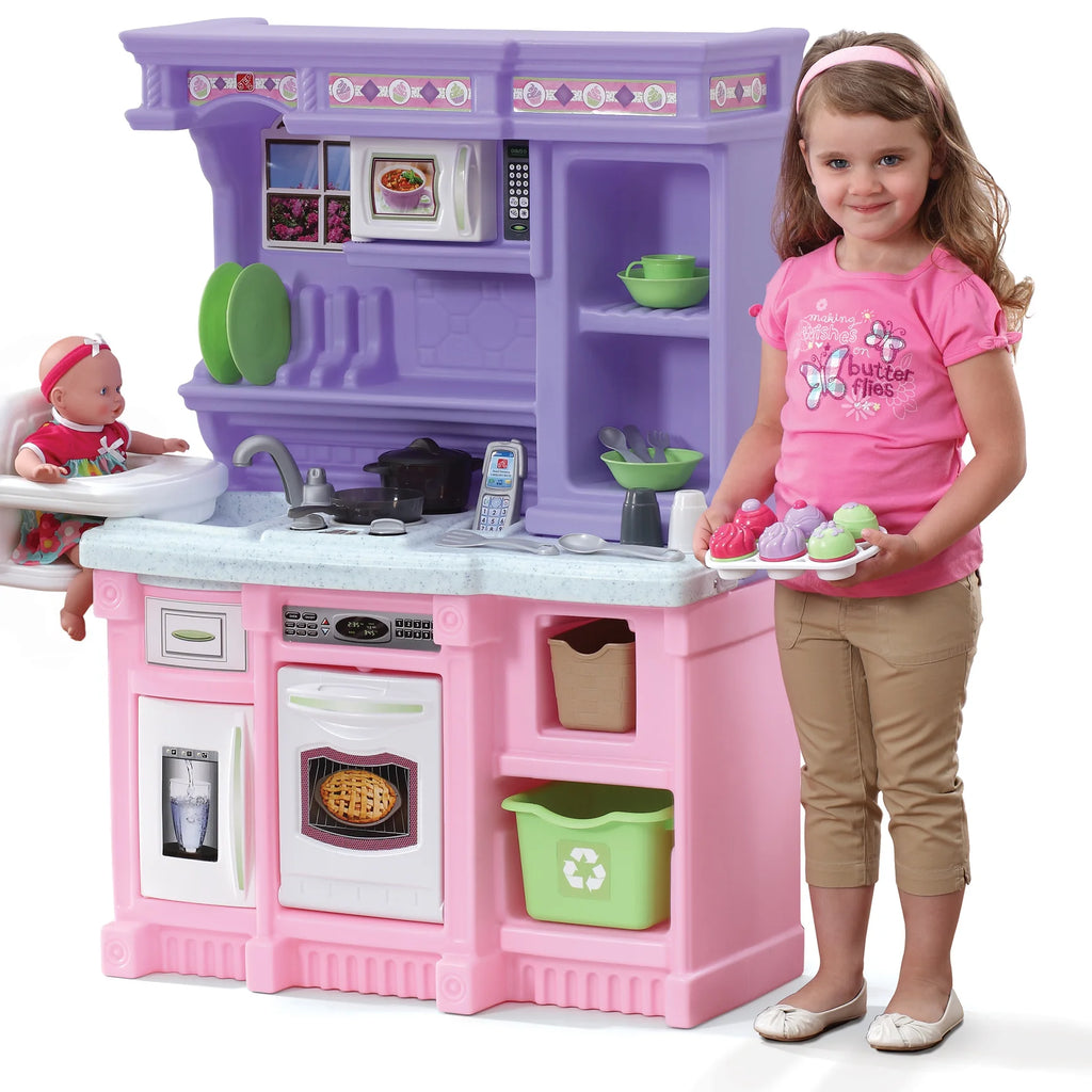 Pink Toddler Plastic Kitchen Playset with 30 Piece Play Set Q594