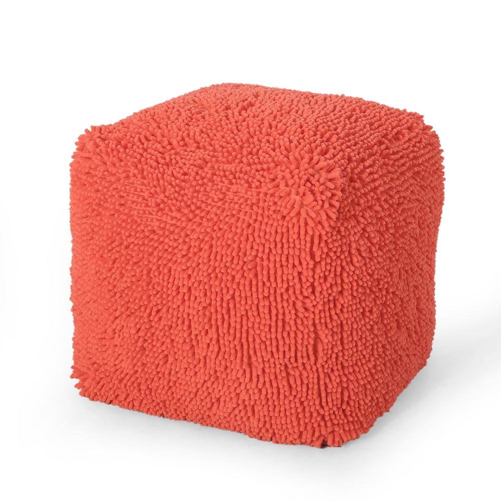 Pink Microfiber Chenille Cube Pouf R153
