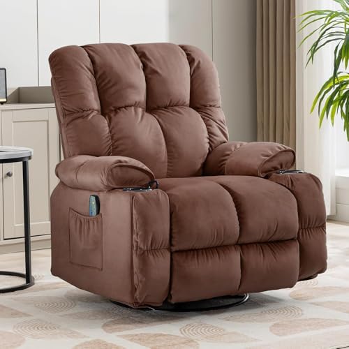 Brown Fabric Recliner Chair with Cup Holders P403