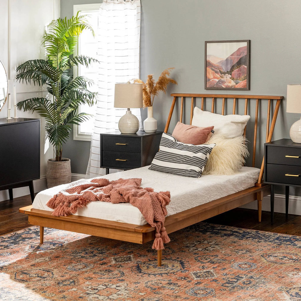 Twin Solid Wood Spindle Bed Caramel A40131