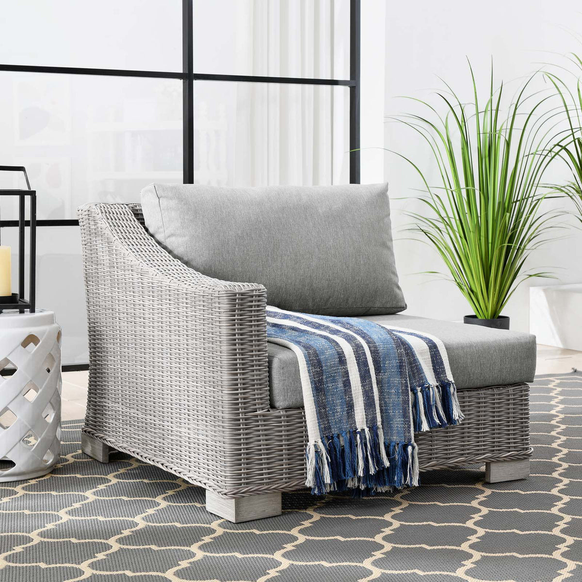 Grey Rattan Wicker Corner Chair M24452