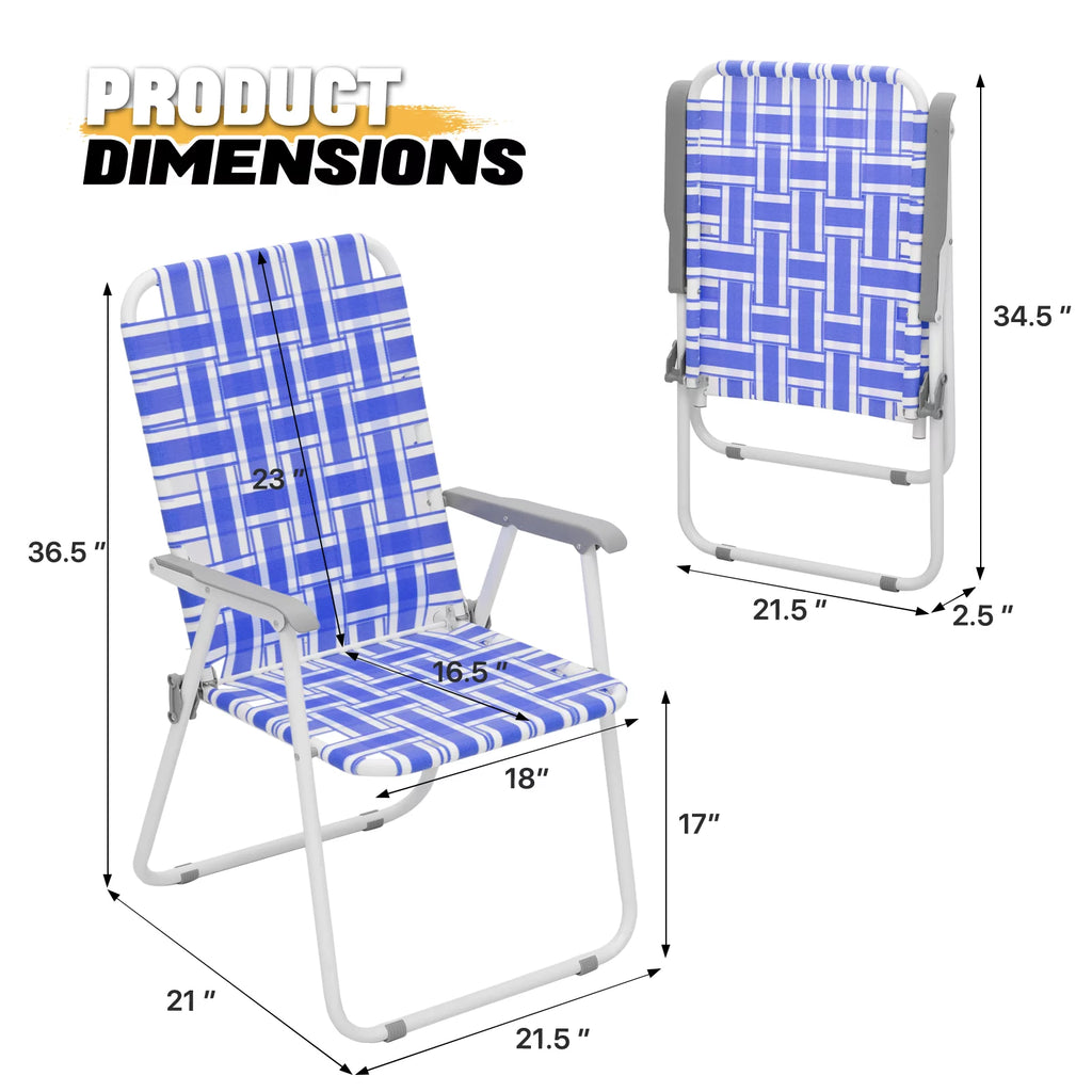 Folding Webbed Beach Chairs Set of 2 with Armrests, Blue D25082