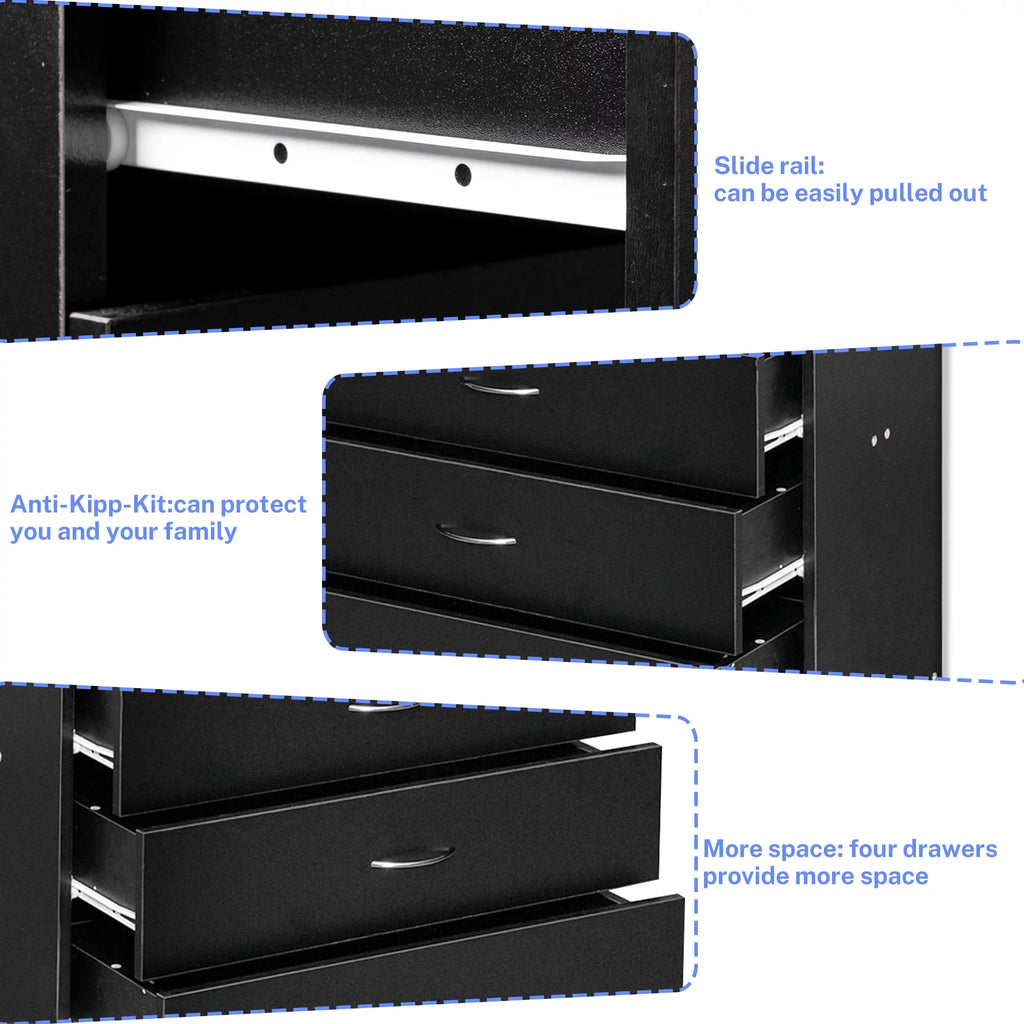 Black 4 Drawer Wood Dresser B741