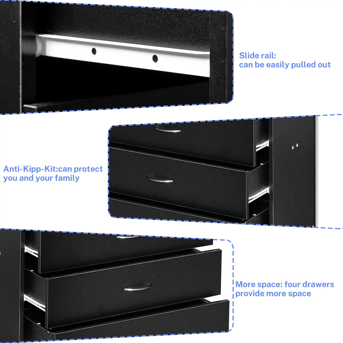 Black 4 Drawer Wood Dresser B741