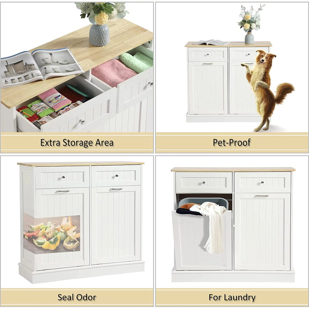 White Double Tilt Out Trash Cabinet with Drawer G638795