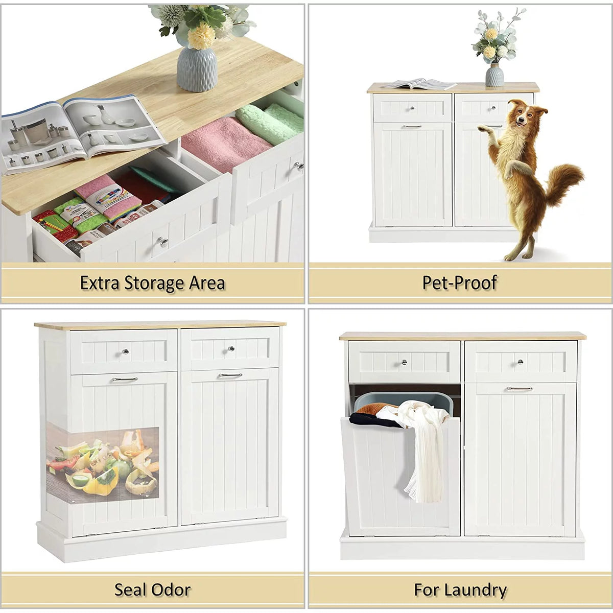 White Double Tilt Out Trash Cabinet with Drawer G638795