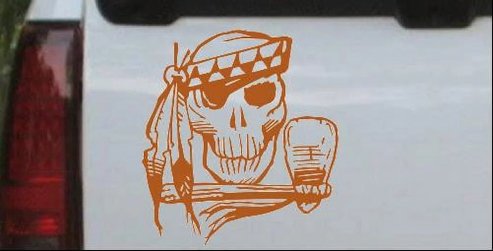 Skull and Tomahawk Decal Sticker Nut Brown 12in X 13.2in K806