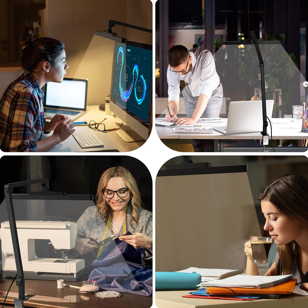 LED Desk Lamp with Clamp, Dimmable Swing Arm, 4 Color Modes S9654