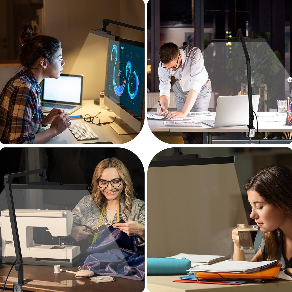 LED Desk Lamp with Clamp, Dimmable Swing Arm, 4 Color Modes S9654