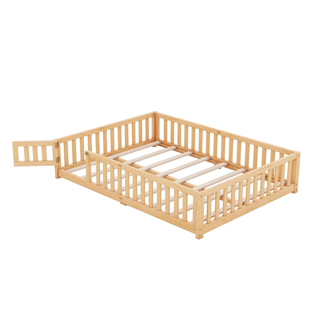 Queen Natural Solid Wood Floor Bed Frame with Slats W794992