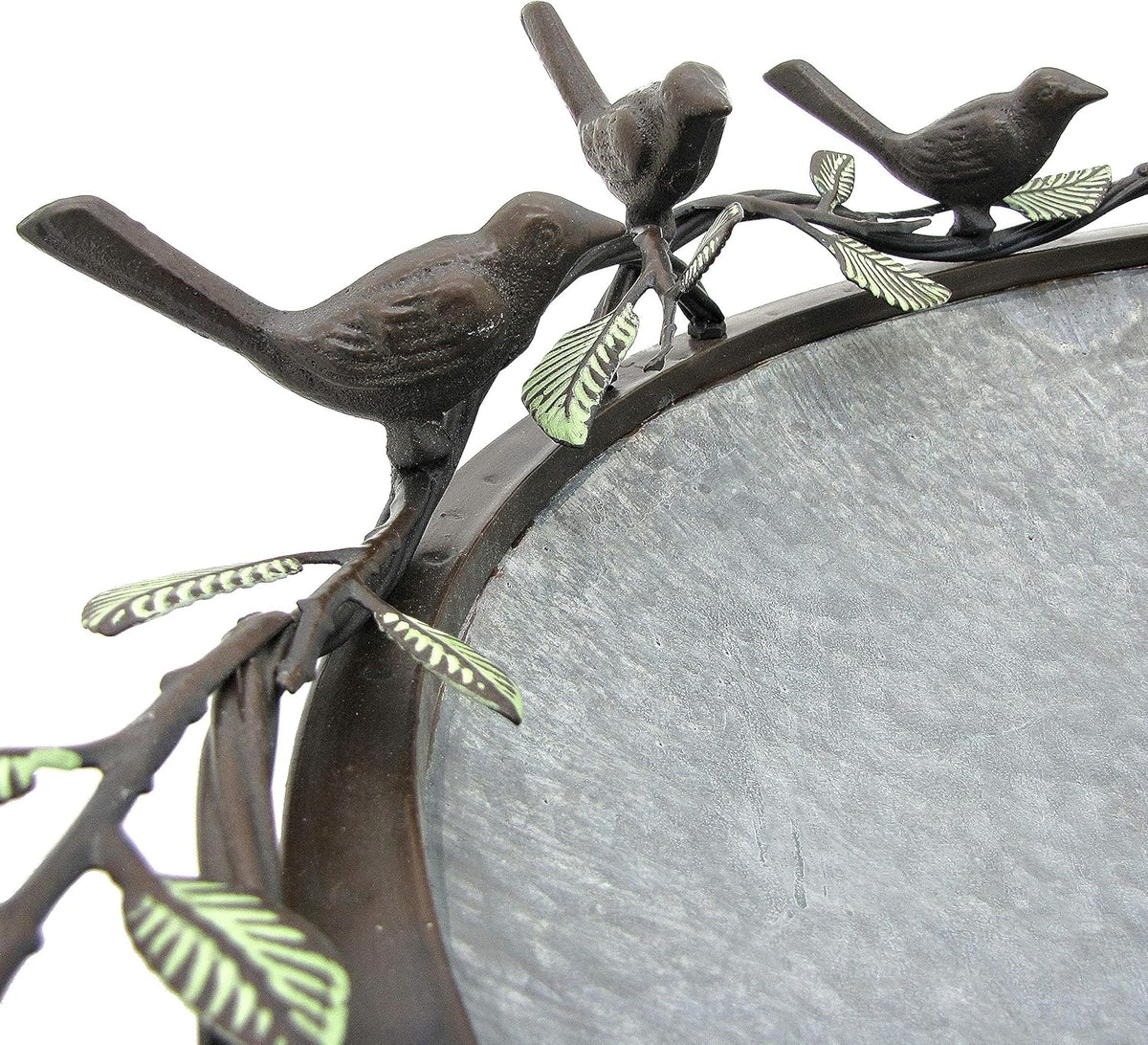 Galvanized Birdbath with Cast Iron Bird Accents D25136