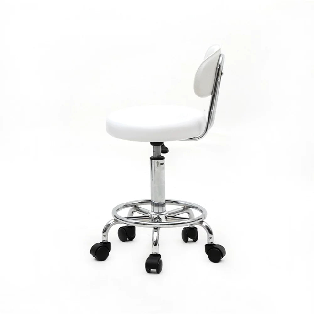 White Adjustable PU Leather Rolling Stool V529