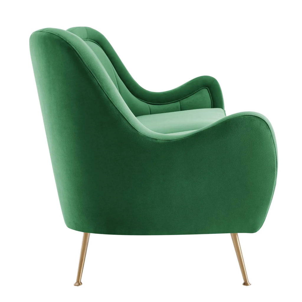Velvet and Stainless Steel Sofa in Emerald Green Q266