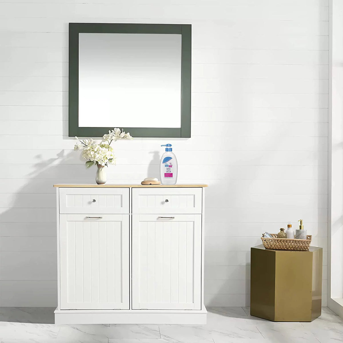 White Double Tilt Out Trash Cabinet with Drawer G638795