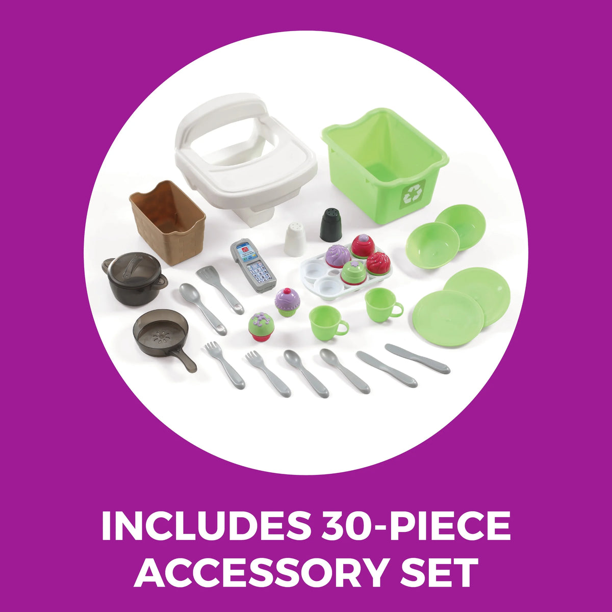 Pink Toddler Plastic Kitchen Playset with 30 Piece Play Set Q594