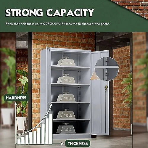 72” Black Steel Locking Cabinet with Doors and 4 Shelves L67035