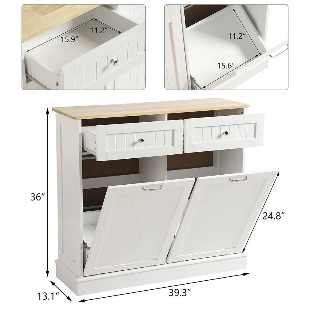 White Double Tilt Out Trash Cabinet with Drawer G638795
