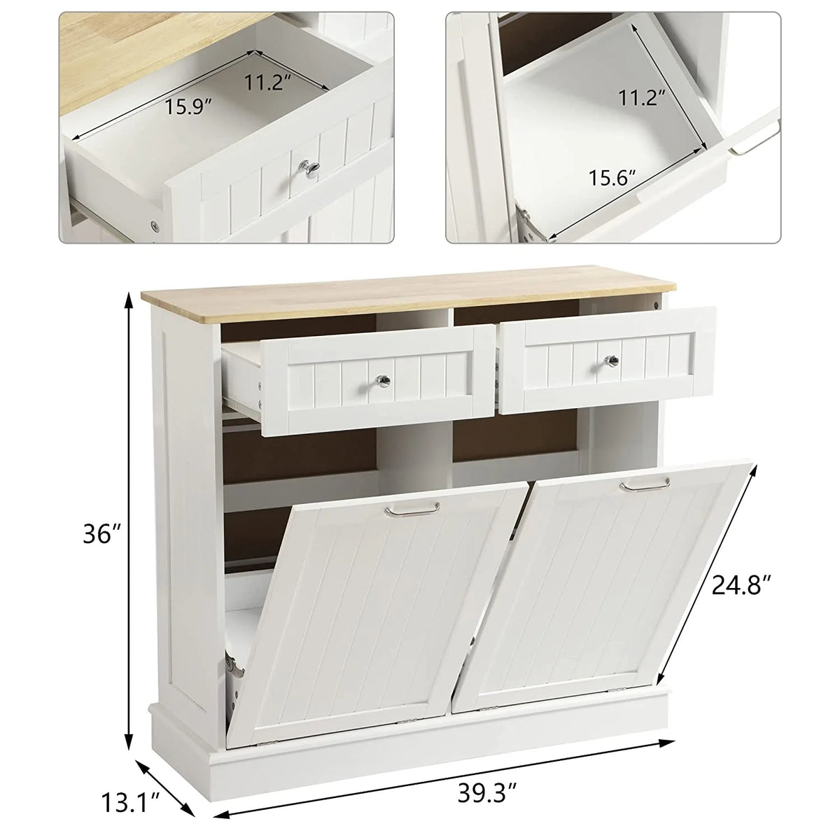 White Double Tilt Out Trash Cabinet with Drawer G638795