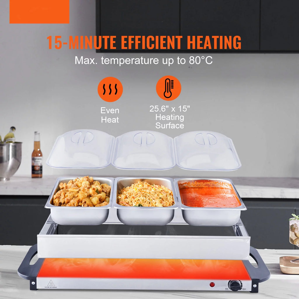 Electric Food Buffet Server with 3 Stainless Steel Warming Pan Q75946