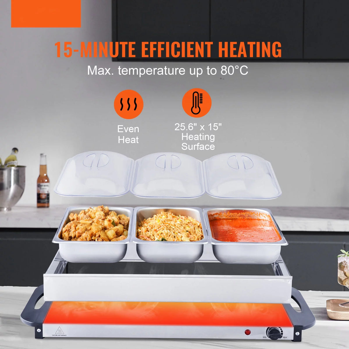 Electric Food Buffet Server with 3 Stainless Steel Warming Pan Q75946