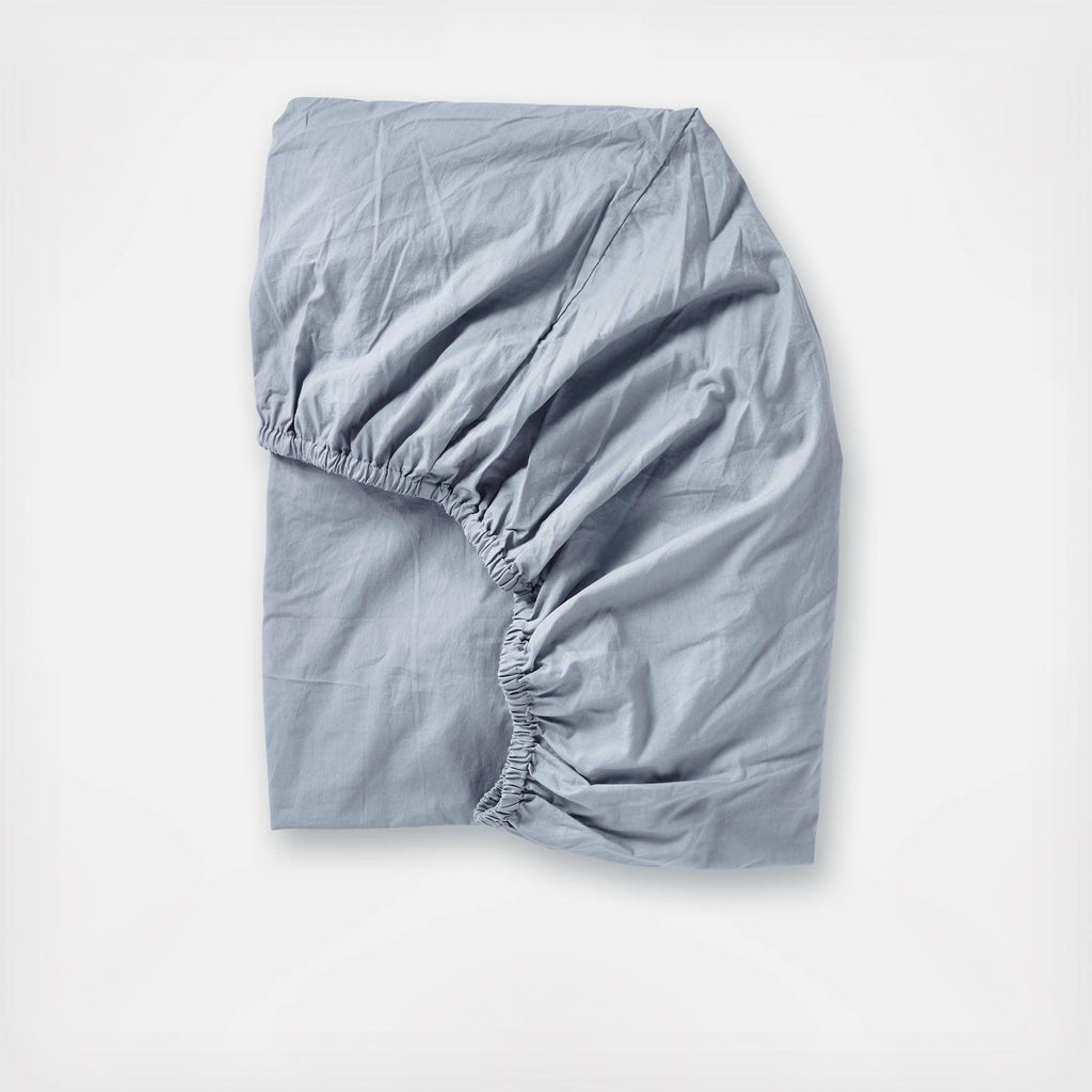Organic Crinkled Percale Fitted Sheet Twin Steel Blue I368