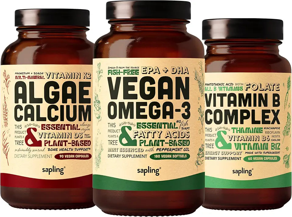Vegan Omega 3 180 Softgels & Algae Calcium & Vitamin B Complex Bundle P457