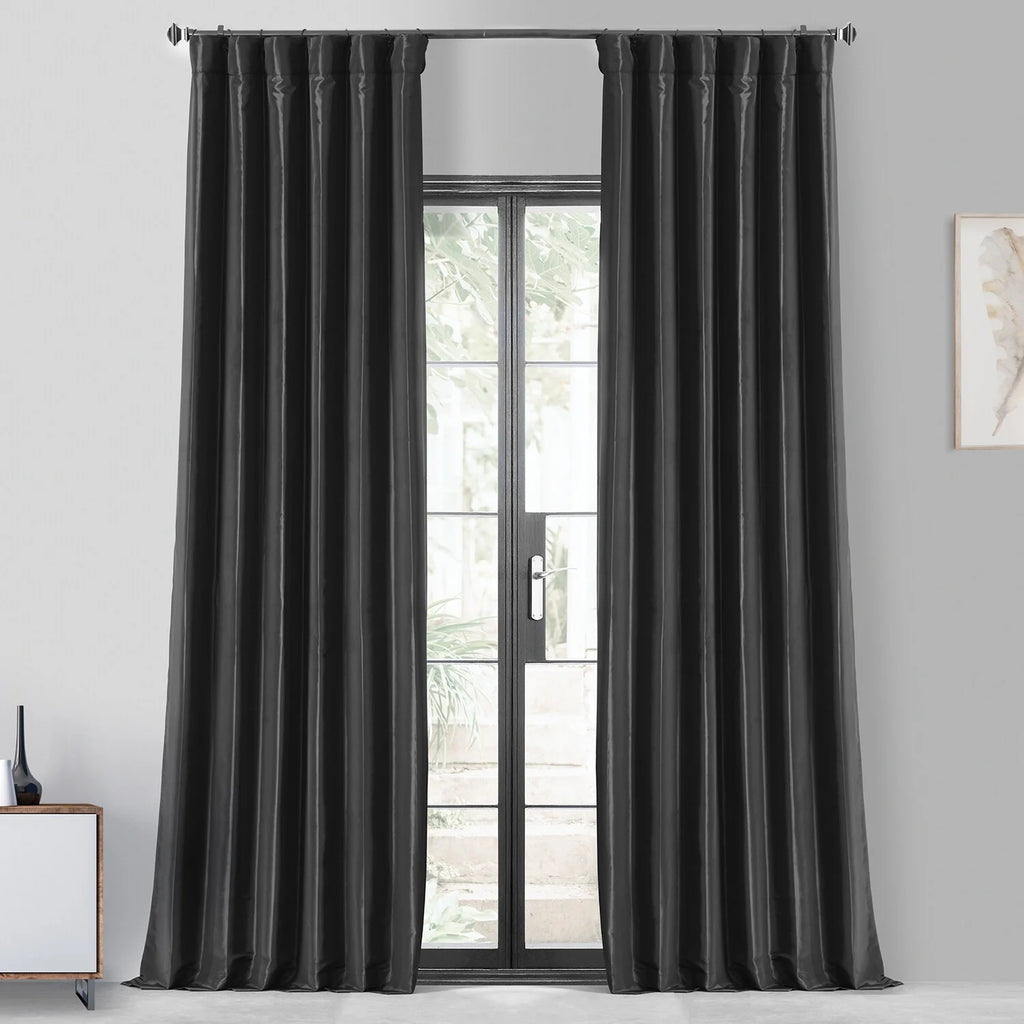 Black Faux Silk Taffeta Curtain 1 Panel 50W X 84L R38951