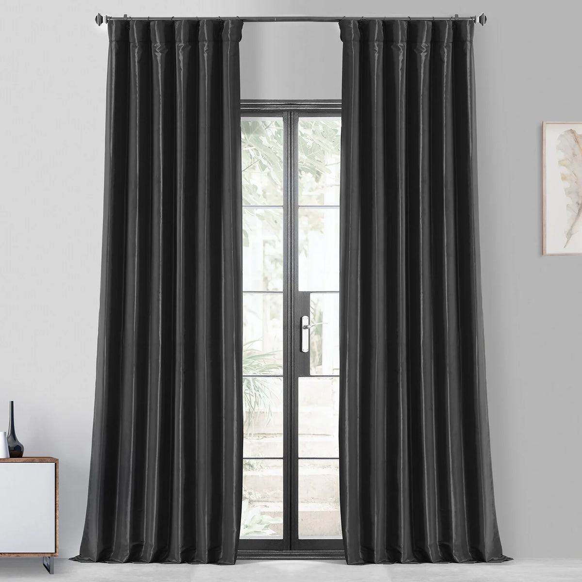 Black Faux Silk Taffeta Curtain 1 Panel 50W X 84L R38951