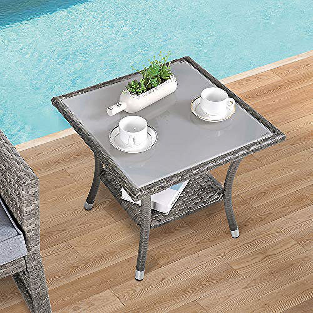 20" Square Wicker Outdoor Side Table with Storage V6917
